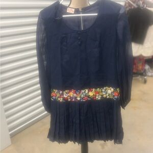 Vintage Ain Ry Jr. Navy Blue Drop-Waist Dress – Size S (Estimated)